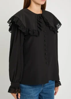Lace-embellished silk-georgette blouse