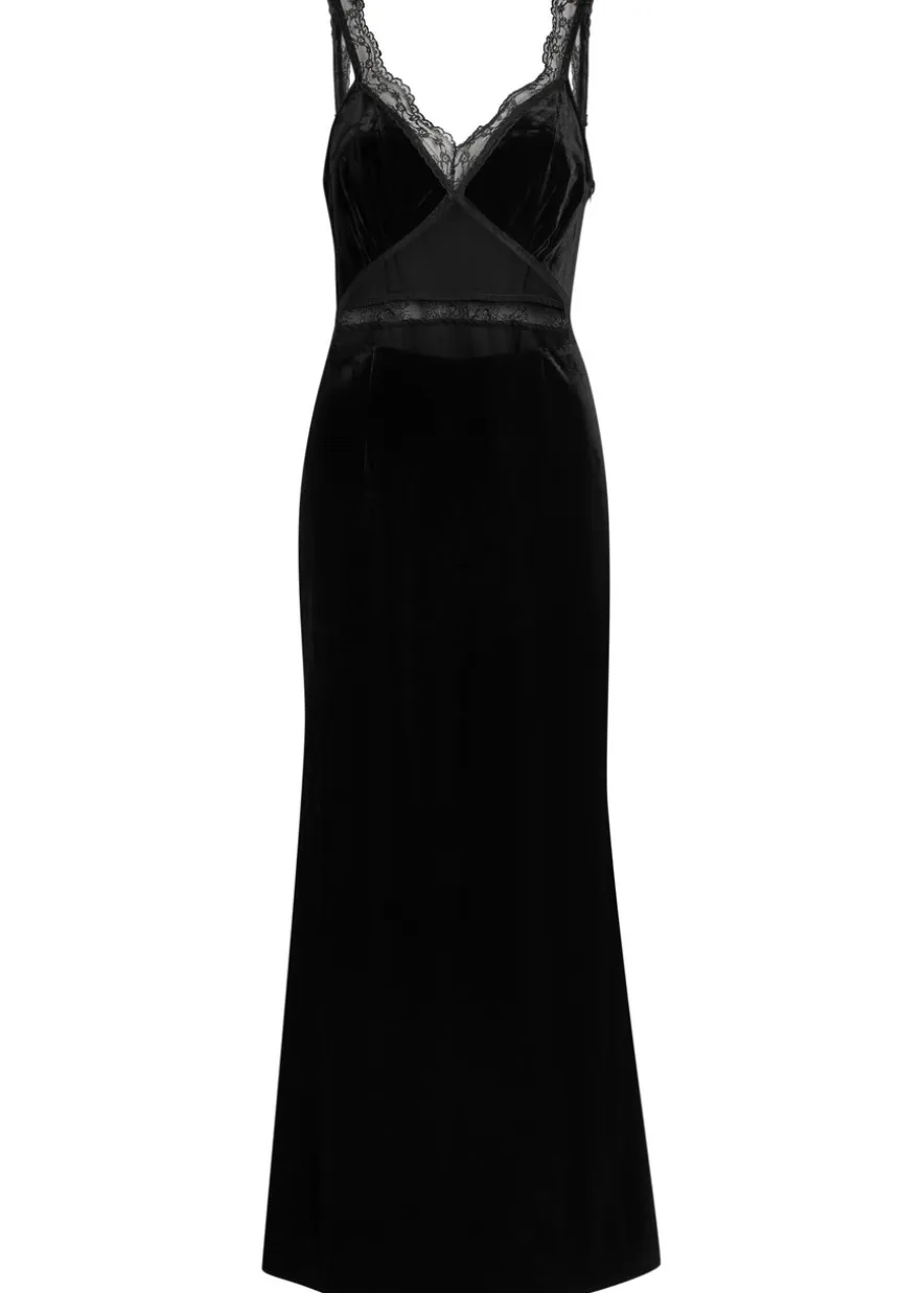 Lace-embellished velvet midi dress