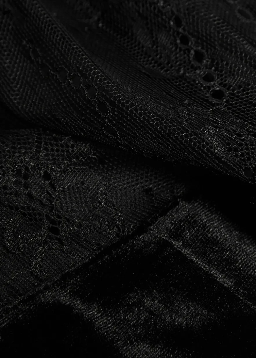 Lace-embellished velvet midi dress