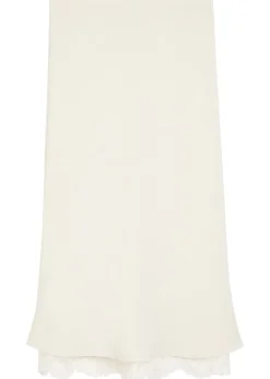 Lace-hem satin-twill midi skirt