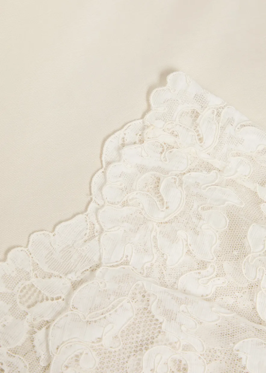 Lace-hem satin-twill midi skirt