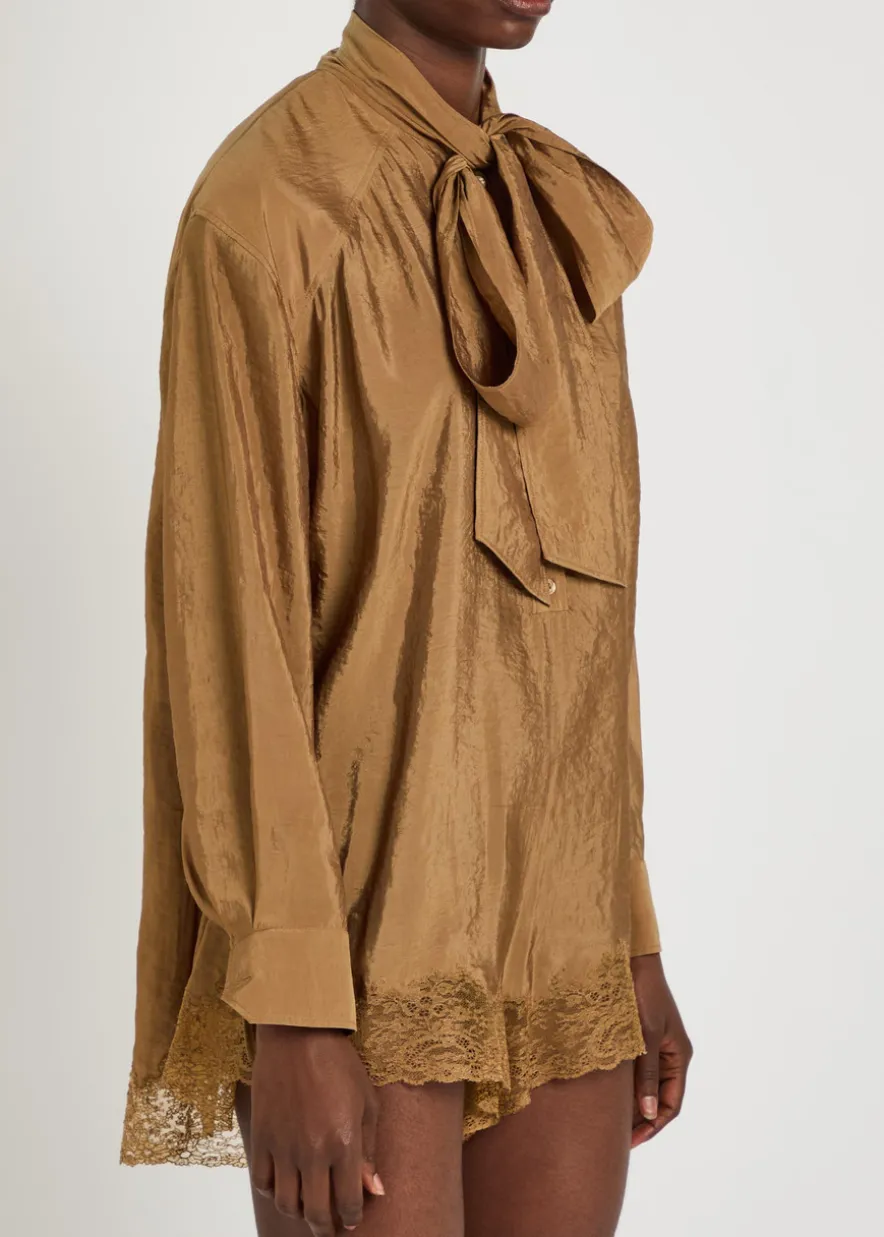Lace-trim brushed satin playsuit