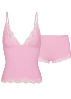 Lace-trimmed camisole and shorts set