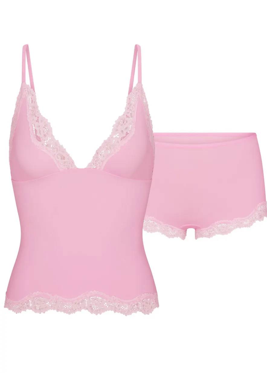 Lace-trimmed camisole and shorts set