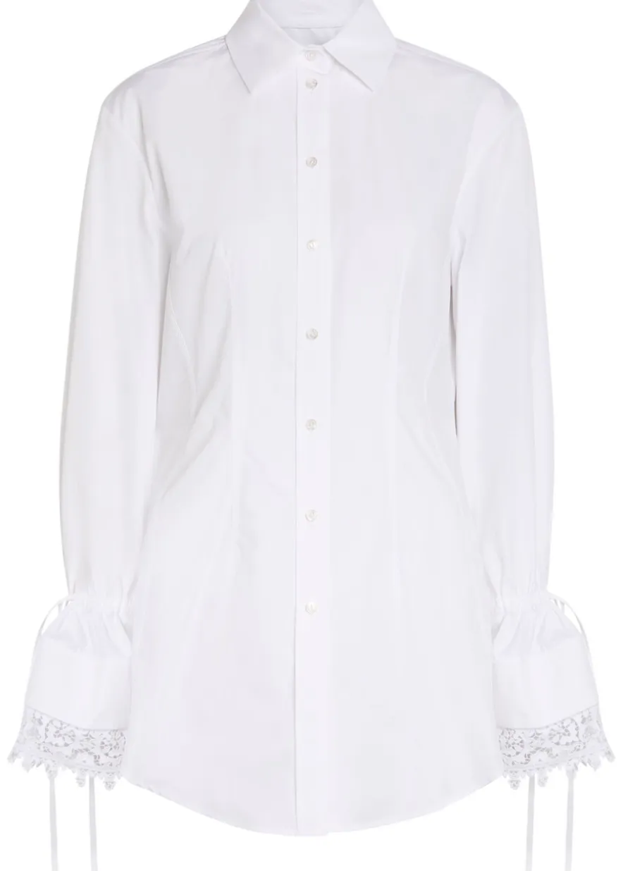 Lace-trimmed cotton-poplin shirt