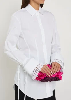 Lace-trimmed cotton-poplin shirt