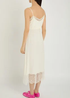 Lace-trimmed crepe de chine midi dress