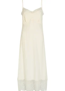 Lace-trimmed crepe de chine midi dress