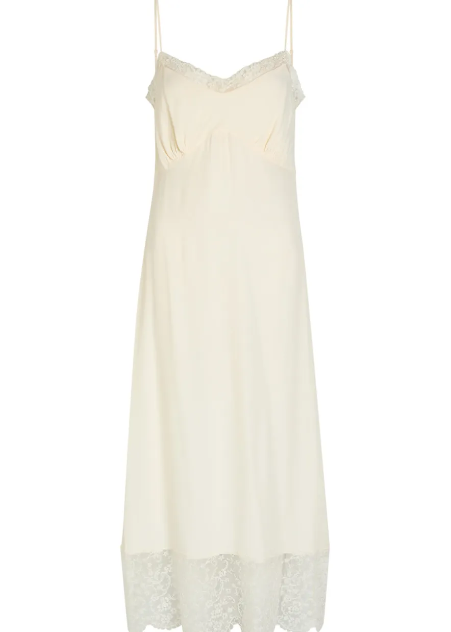 Lace-trimmed crepe de chine midi dress