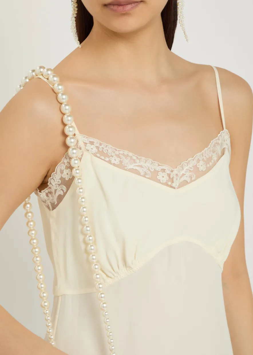 Lace-trimmed crepe de chine midi dress