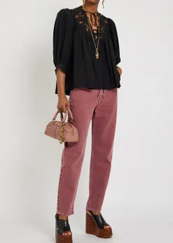Lace-trimmed silk blouse