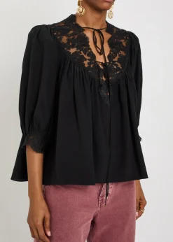 Lace-trimmed silk blouse