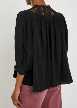 Lace-trimmed silk blouse