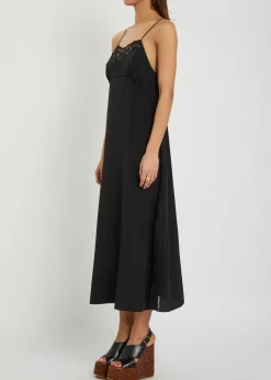 Lace-trimmed silk midi dress