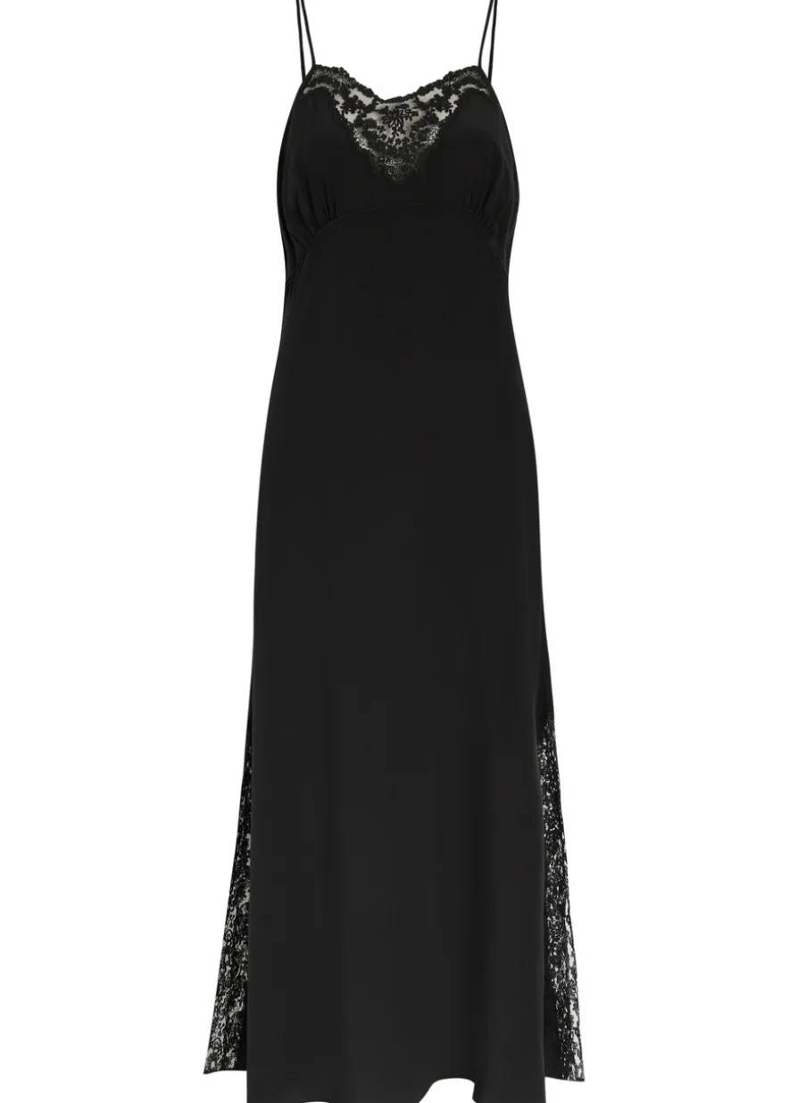 Lace-trimmed silk midi dress