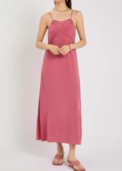 Lace-trimmed silk midi dress