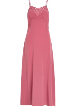 Lace-trimmed silk midi dress