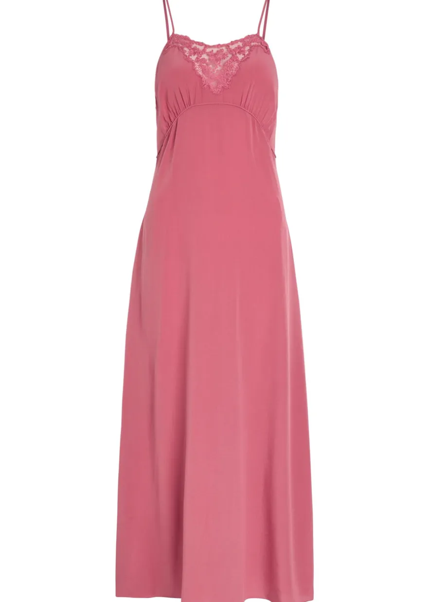Lace-trimmed silk midi dress