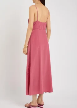 Lace-trimmed silk midi dress