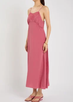 Lace-trimmed silk midi dress
