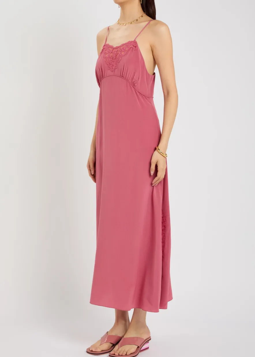 Lace-trimmed silk midi dress