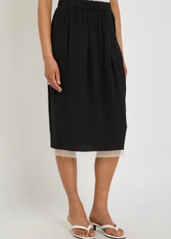 Lace-trimmed woven midi skirt