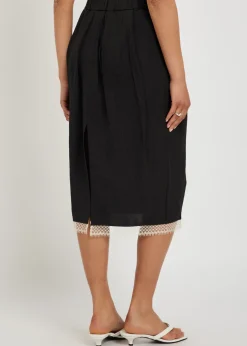 Lace-trimmed woven midi skirt