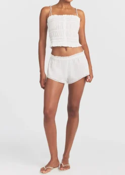 Lace-trim poplin shorts