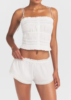 Lace-trim poplin shorts