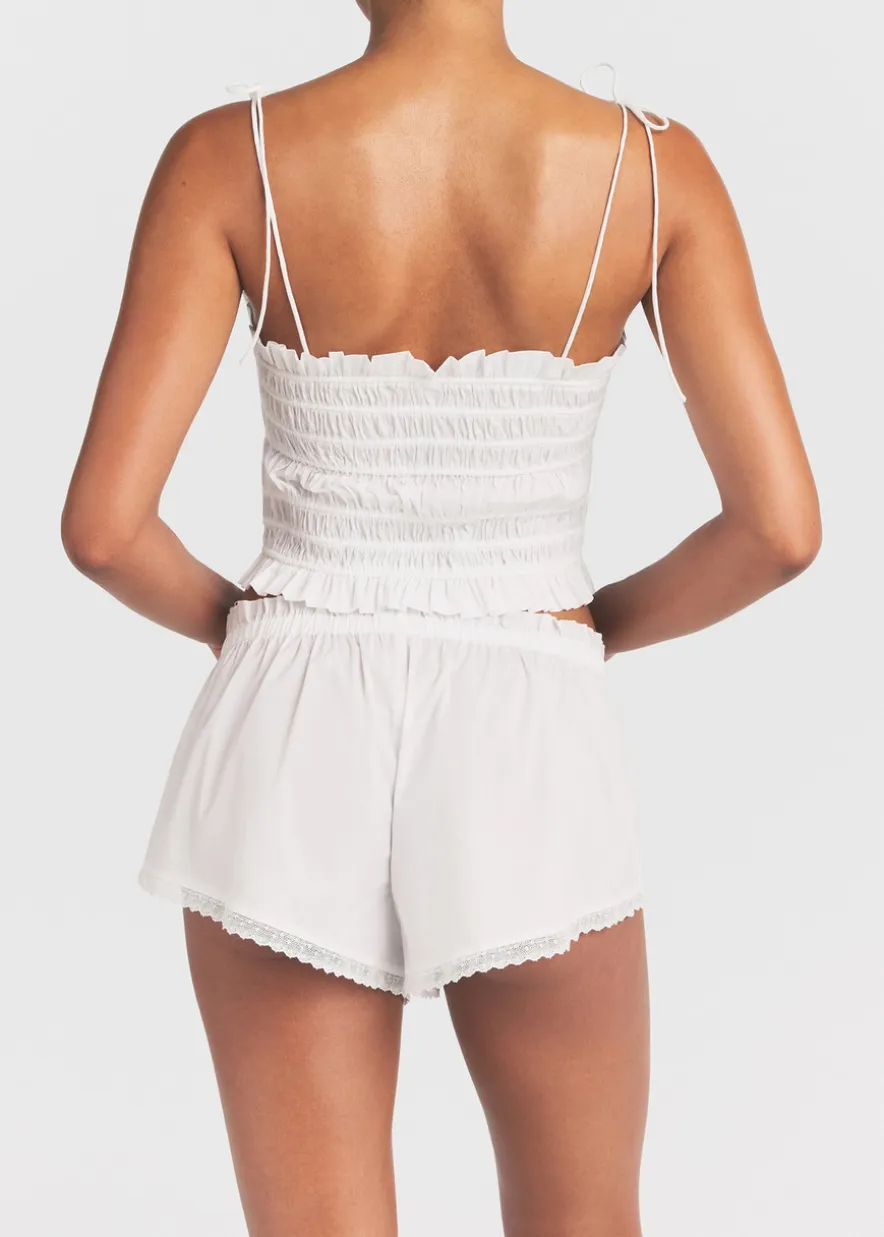 Lace-trim poplin shorts