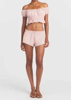 Lace-trim poplin shorts
