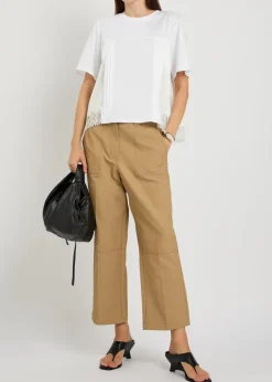 Lace-trim satin and cotton T-shirt