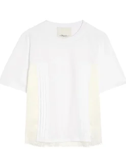 Lace-trim satin and cotton T-shirt