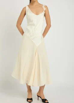 Lace-trim satin midi dress
