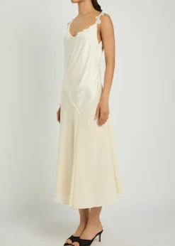 Lace-trim satin midi dress