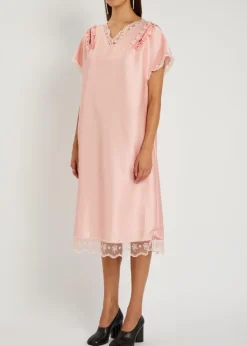 Lace-trim satin midi dress