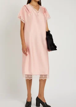 Lace-trim satin midi dress