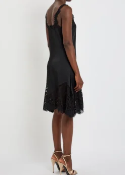 Lace-trim satin mini dress