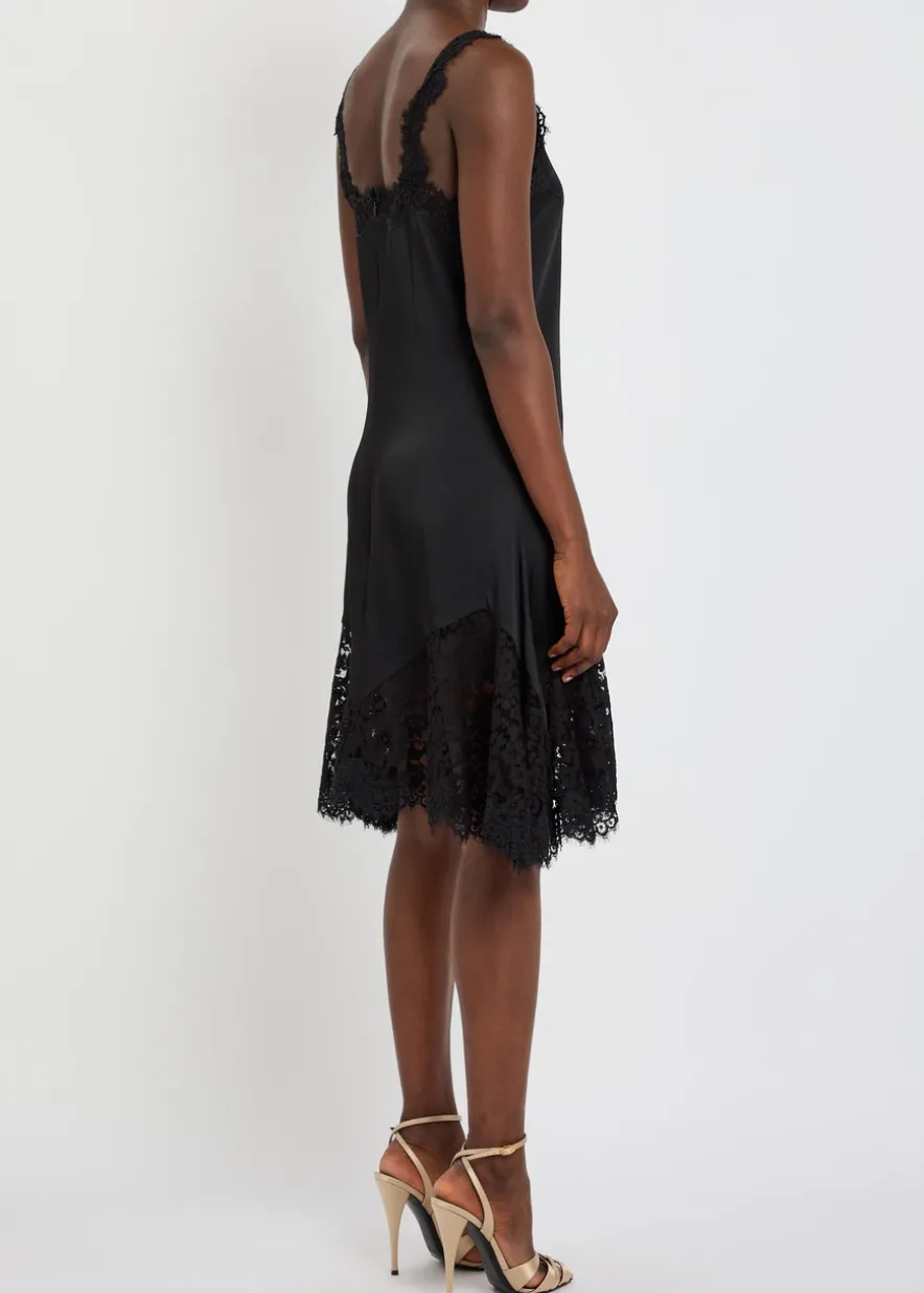 Lace-trim satin mini dress