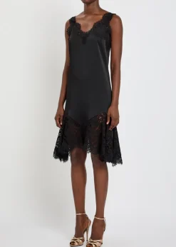 Lace-trim satin mini dress