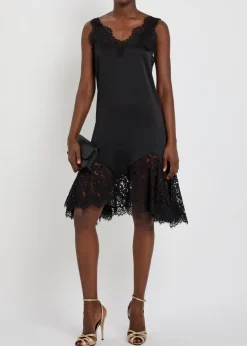 Lace-trim satin mini dress