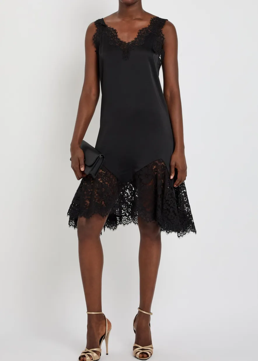 Lace-trim satin mini dress