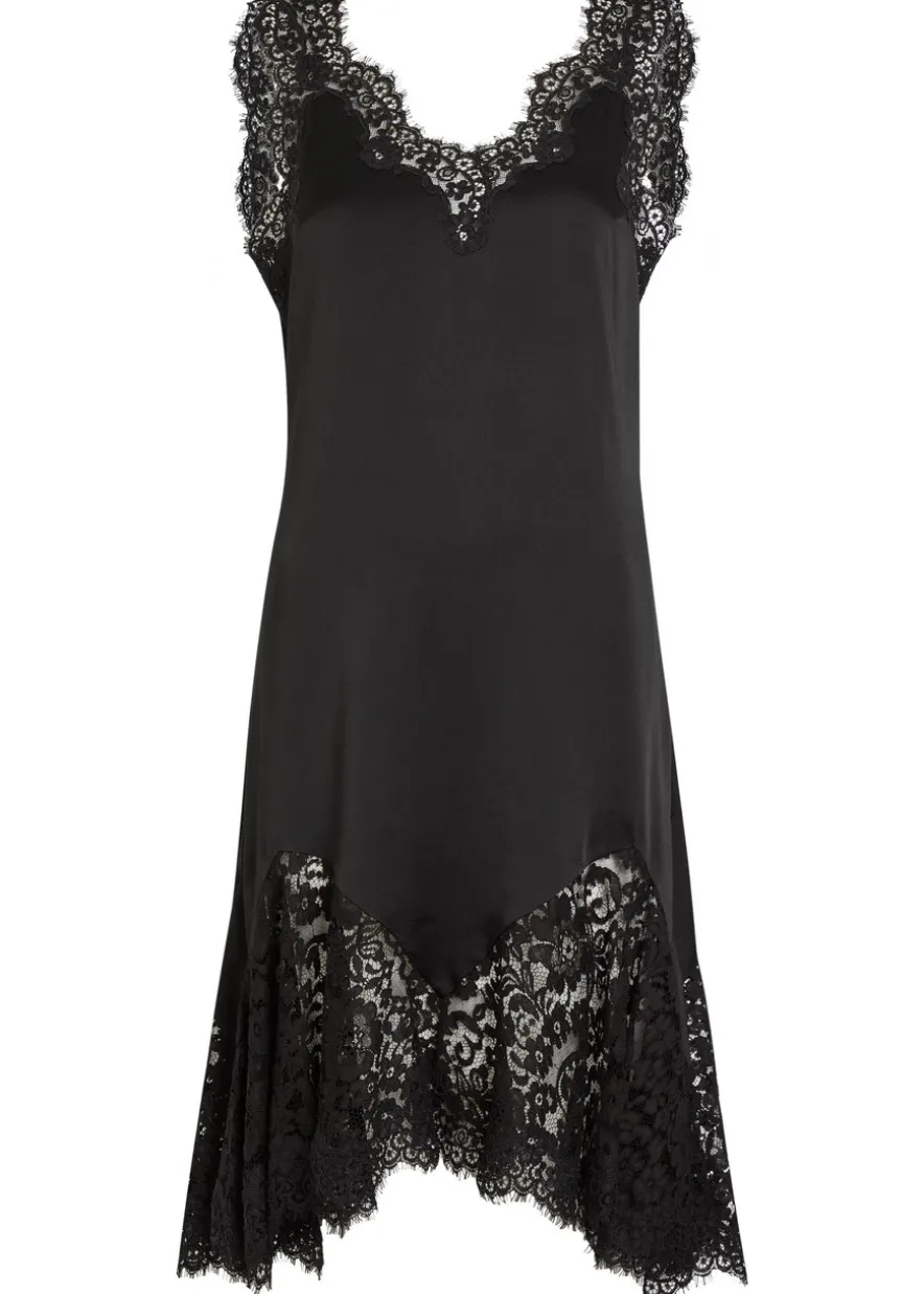 Lace-trim satin mini dress
