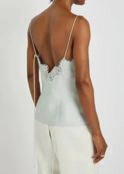 Lace-trim silk camisole top