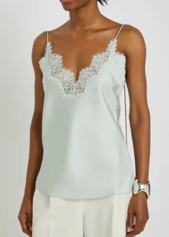 Lace-trim silk camisole top
