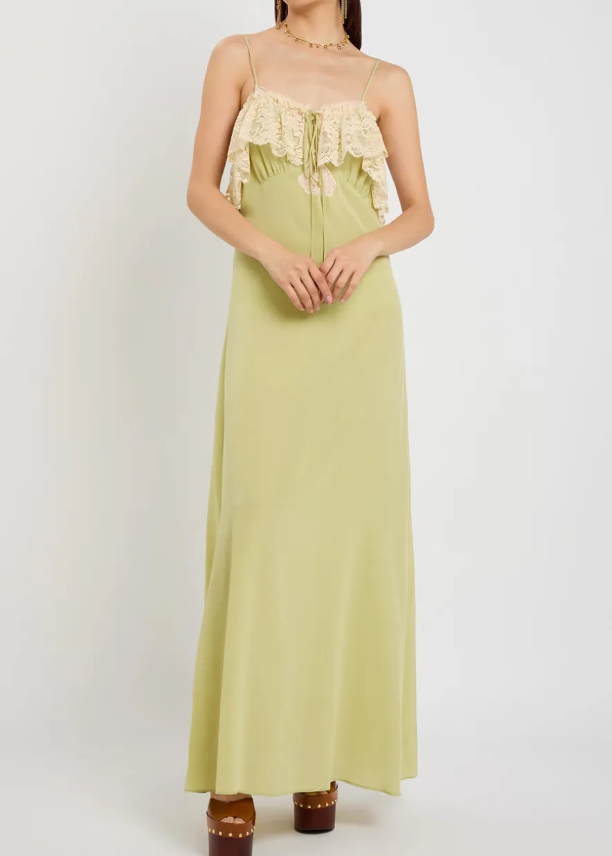 Lace-trim silk-georgette maxi dress