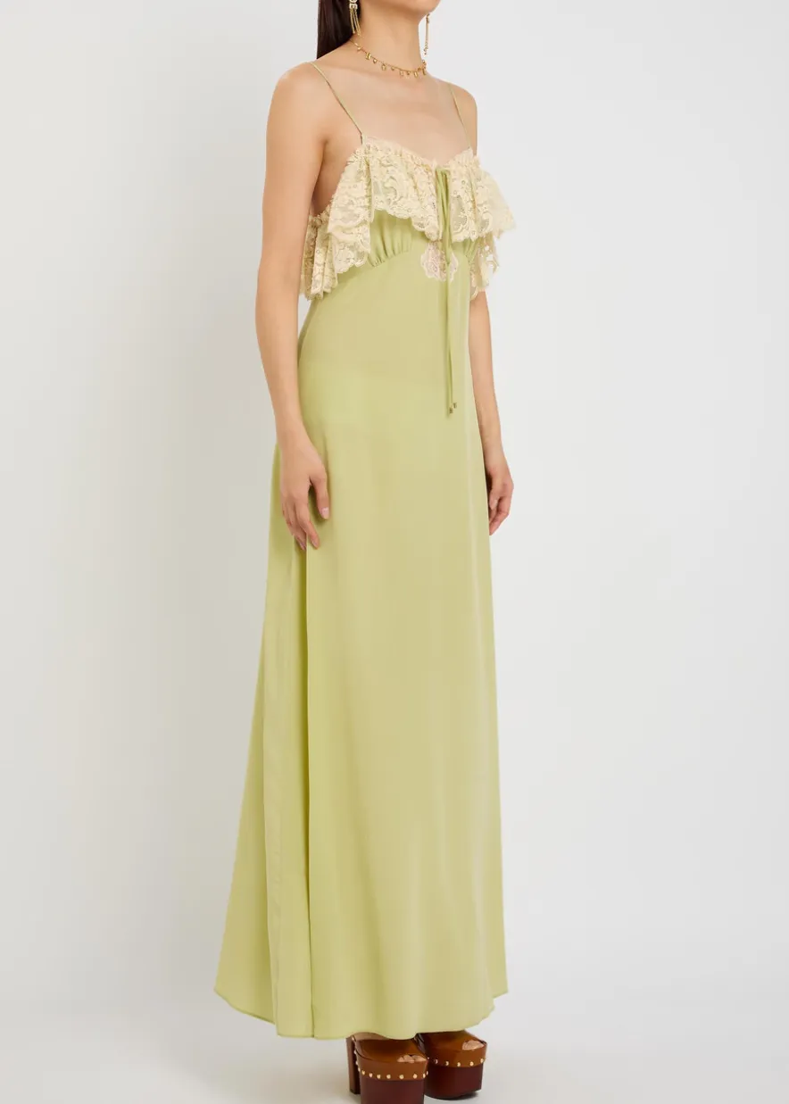 Lace-trim silk-georgette maxi dress