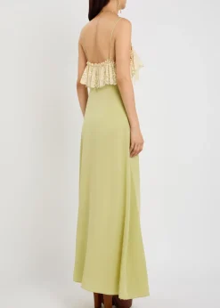 Lace-trim silk-georgette maxi dress