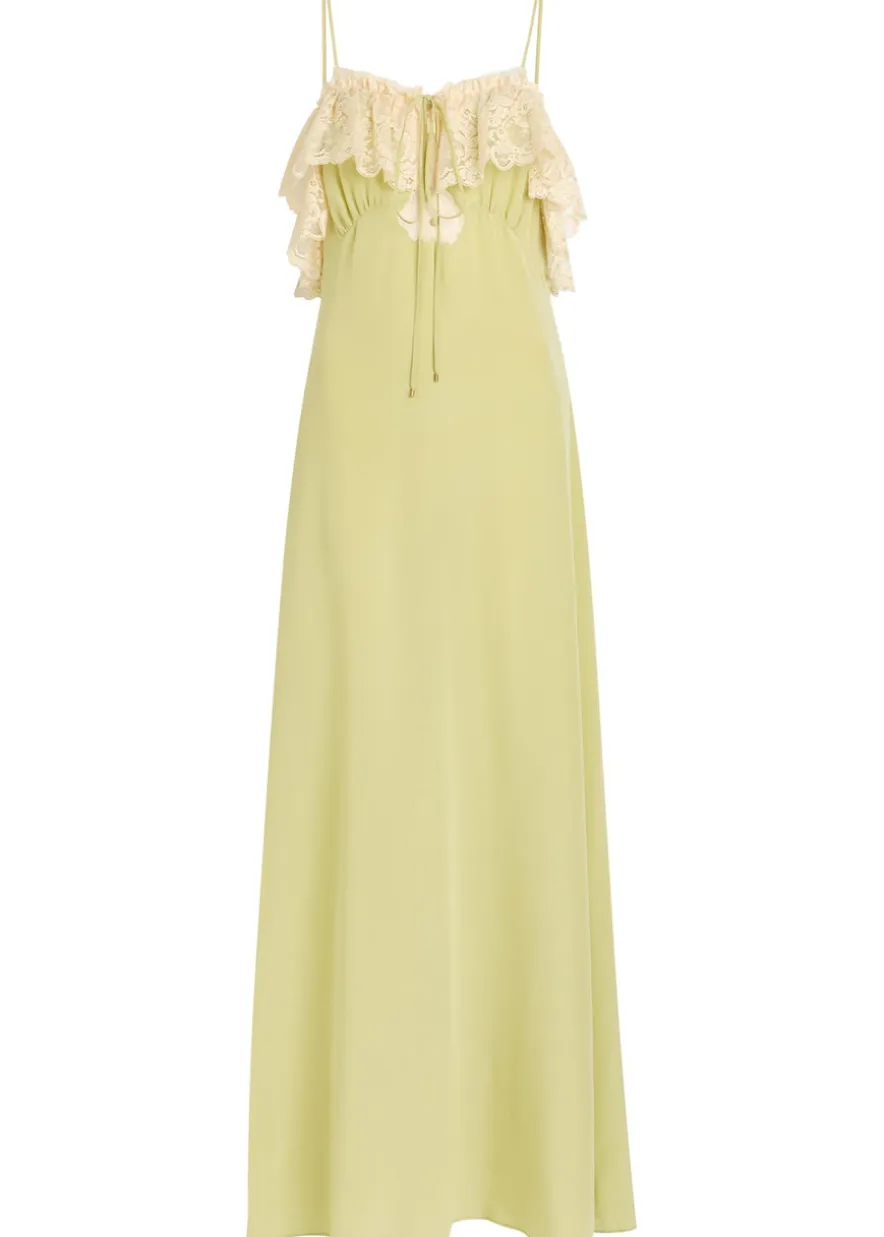 Lace-trim silk-georgette maxi dress