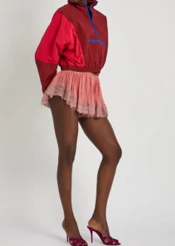 Lace-trim silk-georgette shorts